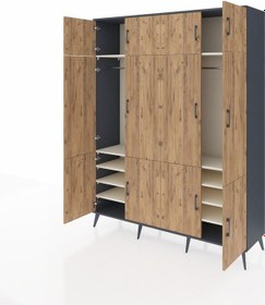 Resim Hyperion Gardrop 10 Raflı 12 Kapaklı 2 Askılı 176x44x221 Antrasit-çam/aytaşı Çam/aytaşı 