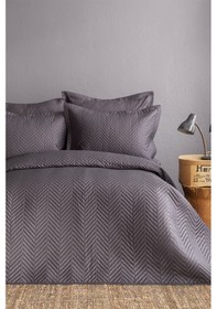Resim İssimo Home Simply Duman Gri/füme Çift Kişilik %100 Pamuk Saten Yatak Örtüsü Seti Gri 