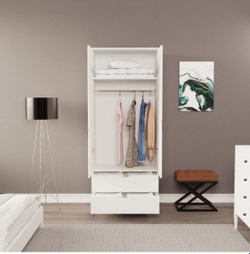 Resim Moderno Mini 2 Kapaklı 2 Çekmeceli Gardırop Kompakt Tasarım, Modern Görünüm Beyaz 