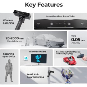 Resim 3D Baskı Için Creality Otter Lite 3D Tarayıcı, Kablosuz El Tipi Tarayıcı, 0,05 mm Doğruluk, Sarsıntı Önleyici Takip, 30 Fps'ye Kadar Hız, 20-2000 mm Arası Nesneler Için 24 Bit Tam Renkli Tarama 