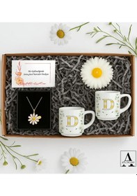 Resim Bk Gift Kişiye Özel Papatya Temalı Hediye Seti-1 Kolye, Mum, 2 Adet Türk Kahvesi Fincanı, Not Kartı Ve Özel Kutulu Sevgiliye Hediye, Arkadaşa Hediye 