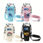 Resim Disney Stitch & Mickey Mouse Çizgi Film Desenli 1.2 Litre Su Şişesi Taşıma Çantası, Ayarlanabilir Askılı, Telefon Cepli ve Çoklu Bölmeli - Dış Mekan Yürüyüş, Doğa Yürüyüşü, Seyahat, Spor ve Günlük Kullanım için Dayanıklı Neopren, Doğa Yürüyüşü Ekipmanı, Eğlenceli Tasarım 