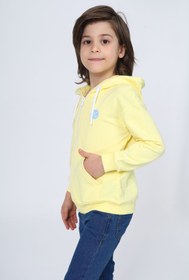 Resim Toontoy Erkek Çocuk Kapüşonlu Fermuarlı Cepli Düşük Omuz Baskılı Örme Hırka - 3 İplik Şardonsuz 