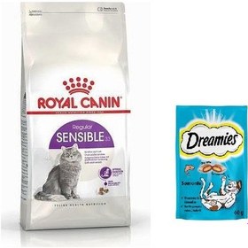 Resim Royal Canin Sensible 33 Yetişkin Kedi Maması 2 KG + Dreamies Somonlu Kedi Ödül Maması 60 G 