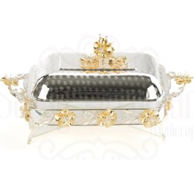 Resim Saray Ottoman Lotus Çiçek Dikdörtgen Borcam Gümüş 