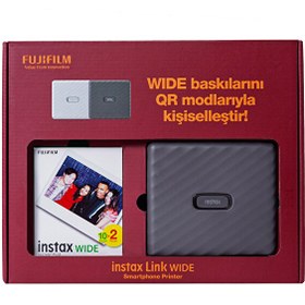 Resim Fujifilm Instax Link Wide Gri Akıllı Telefon Yazıcısı Bundle Box 
