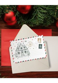 Resim Yılbaşı Ev Temalı Kartpostal Ve Zarf Seti, Yeniyıl, Noel, Tebrik 