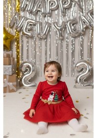 Resim Name Baby & Kids Kız Bebek Beli Fiyonk Detaylı Anvelop Yılbaşı Elbise Nbk-24923 Kırmızı 
