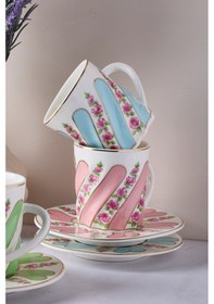 Resim Kuzguncuk Renkli 6 Kişilik 12 Parça Porselen Kahve Takımı Dıger Çok Renkli 