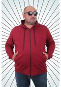 Resim Mocgrande Büyük Beden Basic Mevsimlik Fermuarlı Kapüşonlu Sweat 22751 Bordo-Bordo 