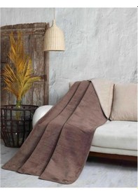 Resim Çift Kişilik Düz Pamuklu Battaniye Çift Taraflı 200 X 220 Kahverengi 