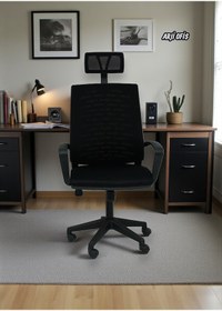 Resim Arji Ev Ve Ofis Çalışma Sandalyesi Bilgisayar Koltuğu Yüksek Konfor Krom Ayak - Siyah Siyah 