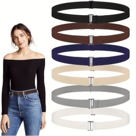 Resim 2D Düz, 4 Adet Kadınlar İçin Görünmez Ayarlanabilir Elastik No Show Düğmeli Esnek Kayış, Kot Pantolonlar ve Etler İçin Siyah Bayan Kuşakları, Şık Bel Aksesuarı, Minimalist Tasarım Dayanıklı Lastikli Rahat Ofis Giysileri İçin Etek Askısı İnce Zayif Beden 