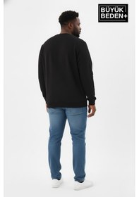 Resim Süperlife Erkek Büyük Beden El Yazılı Brooklyn Baskılı Bisiklet Yaka İnce Sweatshirt Spr26bsw956-6 Siyah 