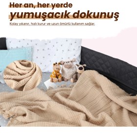 Resim Huggy 4 Katlı %100 Pamuk 100x130 Müslin Bez, Müslin Örtü, Müslin Yenidoğan Bebek Battaniyesi 