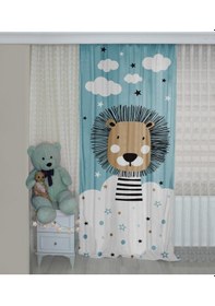 Resim Sevimli Aslan Bip186 Çift Kanat Çocuk Odası Fon Perde 
