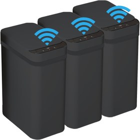 Resim 3-Pack Dokunmatik Akıllı Çöp Kutusu | Pil ile Çalışır (2 AA Pil Dahil Değildir), 3 Mod, Sensör Kapak, Düğme Açık Durumunu Korur, Bu Elektrikli Plastik İnce Kapak Kutusu, Oturma Odası, Yatak Odası, Ofis ve Banyo için Mükemmel 