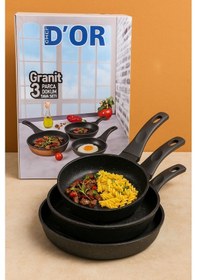Resim Granit Döküm 3'lü Tava Seti 20/24/28 Cm, Yanmaz Yapışmaz Yüzey-224 Kırmızı - Siyah 