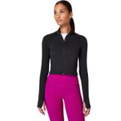Resim Sweaty Betty Athlete Crop Seamless Workout Zip Up Kadın Siyah Koşu Ceketi 