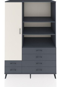 Resim Kronos Dolap 7 Raflı 6 Çekmeceli Tek Kapaklı 132x59x195 Antrasit-aytaşı/antrasit Aytası/antrasıt 