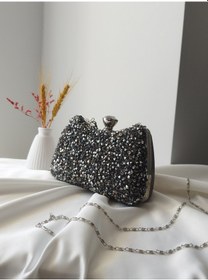 Resim Vivazzaluxe Kristal Taşlı Kadın Abiye, Clutch Çanta Antrasit 