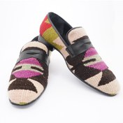Resim Erkek Pembe Geometrik Desenli El Yapım Kumaş Kösele Tabanlı Kilim Klasik Ayakkabı 