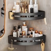 Resim 1 adet/2 adet Banyo için Duvara Monte Üçgen Depolama Rafı, Delme Gerektirmez, Tuvalet, Banyo ve Duş Alanı için Uygun. 