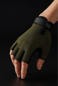 Resim SİNGLE SWORD Çocuk Yarım Parmak Bisiklet & Spor Eldiveni – Haki Renk | SC-111 Koruyucu Model 