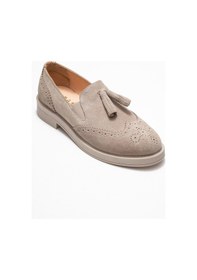 Resim Luvishoes Luvi Shoes Alex Bej Süet Hakiki Deri Püsküllü Lastikli Kadın Loafer Ayakkabı Bej Süet 