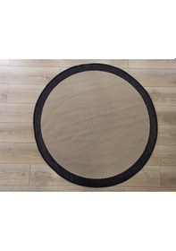 Resim Çam Halı Sisal 9716 Bej / Siyah Bordürlü Daire Jüt Sisal Kilim - 120x120 