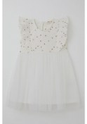 Resim Breeze Kız Bebek Elbise Kalp Desenli Tüllü Fırfırlı 9 Ay-3 Yaş, Ekru Ekru 