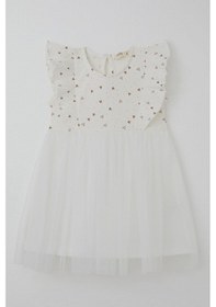 Resim Breeze Kız Bebek Elbise Kalp Desenli Tüllü Fırfırlı 9 Ay-3 Yaş, Ekru Ekru 