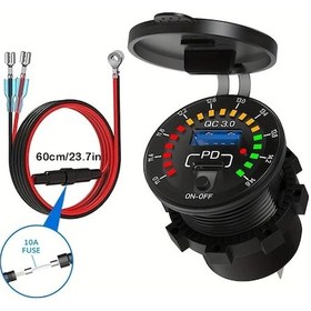 Resim Honeybeeshop Telsiz Qc3 0 Pd3 0 Usb Cift Arayuzlu Hizli Sarj Araba Sarj Aleti Renkli Voltmetre Otomobil Tekne Kamyon Motosiklet 