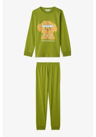Resim Penti Yağ Yeşili Erkek Çocuk Runner Dog 2'li Pijama Takımı Ge47 