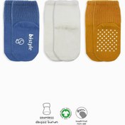 Resim Nessiworld Bistyle Basic Kaymaz Penye Soket Çorap 3'Lü BS10106 İndigo Ekru Hardal 
