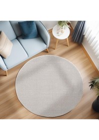 Resim Yumuşak Bukleli Sisal Jüt Salon Oturma Odası Krem Renkli Yuvarlak Halı Krem 