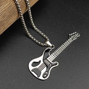 Resim 1pc Guitar Necklace For Men And Women, Guitar Pendant, Hip Hop Trendy Music Style Titanium Steel Guitar Tag Pendant Jewelry For Music Lovers, Ideal choice for Gifts 