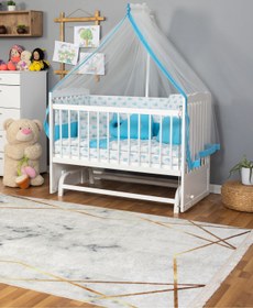 Resim Bamgidoo Ahşap Beşik Anne Yanı Beşik Beyaz) 60x120 - Mavi Balina Uyku Seti Yatak 