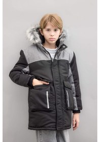 Resim DeFacto Erkek Çocuk Çıkarılabilir Suni Kürk Yaka Kapüşonlu Pelüş Astar Parka C8990A824CWBK27 