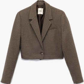 Resim Koton Kruvaze Uzun Kollu Düğmeli Crop Blazer Ceket Kahverengi Ekose 6wak50017pw Kahverengi Ekoseli 