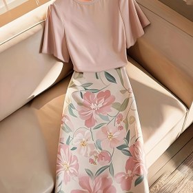 Resim Şık Özel Kadın Moda Elbise Takımı, Çiçek Desenli Midi Etek ve Üst, 2025 Yeni Koleksiyon, Şık, Günlük Kullanıma Uygun, Zarif, Basit ve Sofistike, Rahat Geziler İçin 