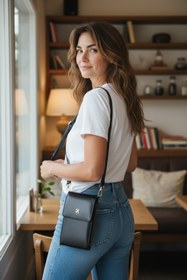 Resim ASEM Castel Siyah Kadın Telefon Bölmeli Cüzdan Çarpaz Askılı Omuz Çantası 