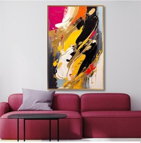 Resim Yağlı Boya Dokulu Tablo Sarı Siyah Fuşya Soyut Altın Çerçeveli U08036-179042 