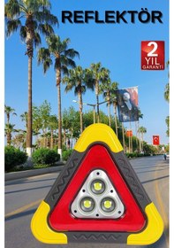 Resim Reflektör Güneş Panelli Solarlı Şarjlı Üçgen Işıklı Trafik Reflektör Fener 