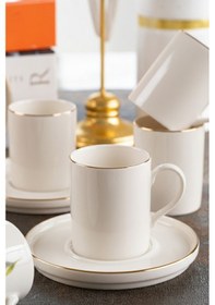 Resim Kitchen Life 12 Parça 6 Kişilik Stackable Altın Yaldızlı Kahve Fincan Takımı - Kahve Fincanı Seti 100 ML 