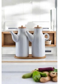 Resim 2 Adet 1 Lt Yağdanlık Ve Bambu Altlık Zeytin Yağlığı Sirkelik Set 