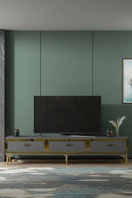 Resim Tsa1802ag - Tuna Tv Stand, Tv Sehpası Antrasit-gold 180cm Antrasit 
