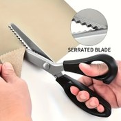 Resim 1 adet Siyah Zımbalı Kumaş Makası, Keskin Kenarlı, Ambidextrous Triangular Kesme Aracı, Dalgalı Desenler ve Kağıt Kesimi İçin, El Sanatları, Dikiş ve Yorgan Dikiş İçin 