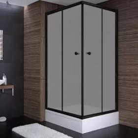 Resim Sırduş 90X90X190 Kare Siyah Profil Komple Kumlu Cam Duş Kabini & 90X90X16 Panelli Duş Teknesi Set 