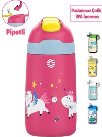 Resim Vagonlife Çocuk 350 ML Pipetli Çelik Matara Paslanmaz Çelik Termos 5 Farklı Renk 2055-350ML 